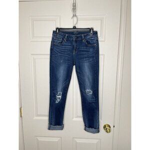 Justusa Womens Skinny Low Rise Stretch Jeans Size 7 Med Wash Distressed